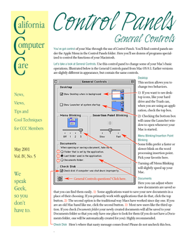 General Controls Omputer You’Ve Got Control of Your Mac Through the Use of Control Panels