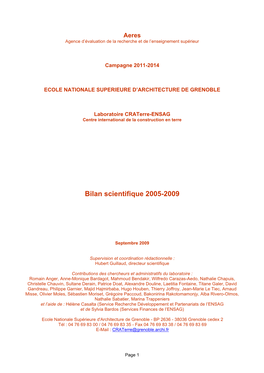 Bilan Scientifique 2005-2009