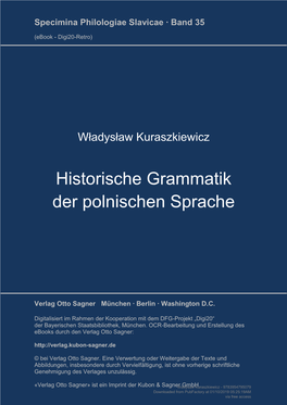 Historische Grammatik Der Polnischen Sprache