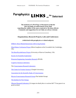 Paraphysics Links on the Internet