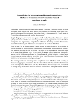 Reconsidering the Interpretation and Dating of Ancient Coins: the Case of Bronze Coins from Dodona in the Name of Menedemos Argeades