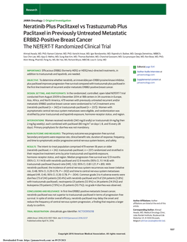 Neratinib Plus Paclitaxel Vs Trastuzumab Plus Paclitaxel in Previously Untreated Metastatic ERBB2-Positive Breast Cancer the Nefert-T Randomized Clinical Trial