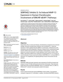 SERPINE2 Inhibits IL-1Α-Induced MMP-13 Expression in Human Chondrocytes: Involvement of ERK/NF-Κb/AP-1 Pathways