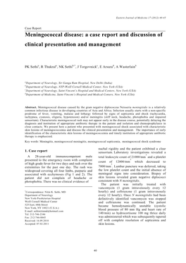 Meningococcal Disease: a Case Report and Discussion of Clinical Presentation and Management