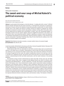 The Sweet-And-Sour Soup of Michał Kalecki's Political Economy