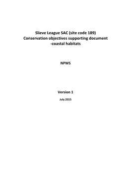 Slieve League SAC (Site Code 189) Conservation Objectives Supporting Document -Coastal Habitats