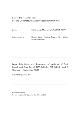 Before the Hearings Panel for the Queenstown Lakes Proposed District Plan ______