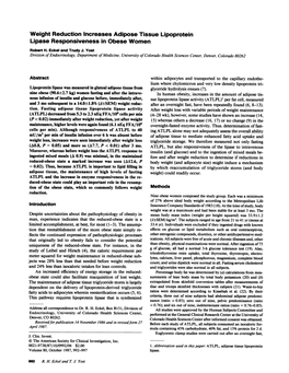 Weight Reduction Increases Adipose Tissue Lipoprotein Lipase Responsiveness in Obese Women Robert H