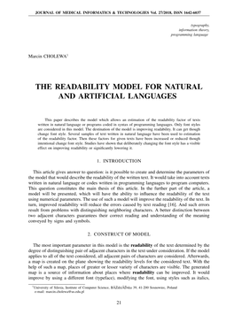 The Readability Model for Natural and Artificial Languages