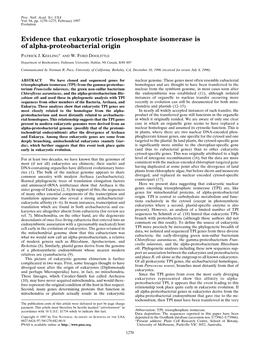 Evidence That Eukaryotic Triosephosphate Isomerase Is of Alpha-Proteobacterial Origin