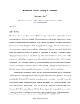 Economic Crisis and Fertility in Zimbabwe Takudzwa S.Sayi