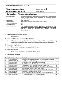 East Dorset District Council Planning Committee 11Th September, 2007