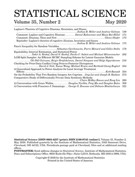 STATISTICAL SCIENCE Volume 35, Number 2 May 2020