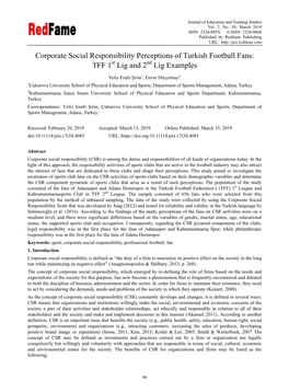 Corporate Social Responsibility Perceptions of Turkish Football Fans: TFF 1St Lig and 2Nd Lig Examples