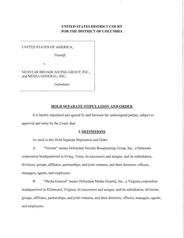 Hold Separate Stipulation and Order : U.S. V. Nexstar Broadcasting Group