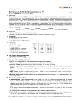 Fumarase Activity Colorimetric Assay Kit 03/14 (Catalog # K596-100; 100 Assays; Store at -20°C) I