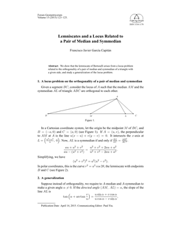 Lemniscates and a Locus Related to a Pair of Median and Symmedian