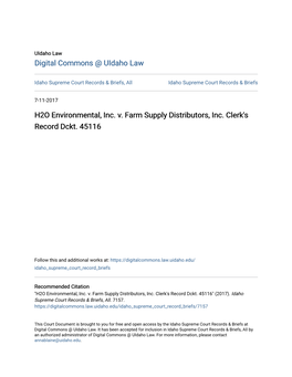 H2O Environmental, Inc. V. Farm Supply Distributors, Inc. Clerk's Record Dckt