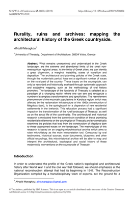 Rurality, Ruins and Archives: Mapping the Architectural History of the Greek Countryside