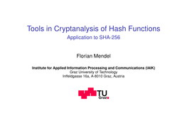 Tools in Cryptanalysis of Hash Functions Application to SHA-256