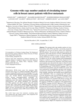 Genome‑Wide Copy Number Analysis of Circulating Tumor Cells in Breast Cancer Patients with Liver Metastasis