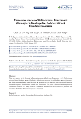 Three New Species of Bolbochromus Boucomont (Coleoptera, Geotrupidae, Bolboceratinae) from Southeast Asia