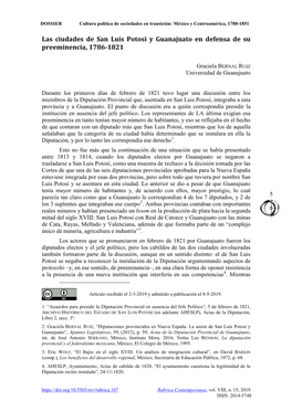 Las Ciudades De San Luis Potosí Y Guanajuato En Defensa De Su Preeminencia, 1786-1821