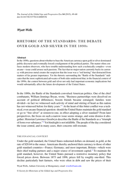 Wyatt Wells RHETORIC of the STANDARDS: the DEBATE OVER GOLD and SILVER in the 1890S