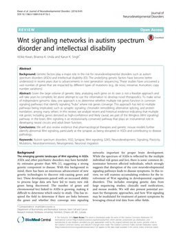 Wnt Signaling Networks in Autism Spectrum Disorder and Intellectual Disability Vickie Kwan, Brianna K