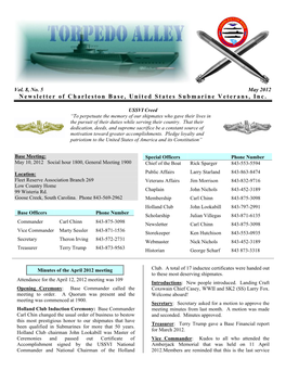 Newsletter of Charleston Base, United States Submarine Veterans, Inc