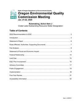 Outstanding Resource Waters Designation for Crater