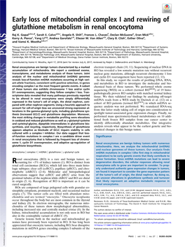 Early Loss of Mitochondrial Complex I and Rewiring of Glutathione