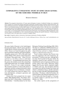 Comparative Cytogenetic Study of Some Grass Genera of the Subfamily Pooideae in Iran