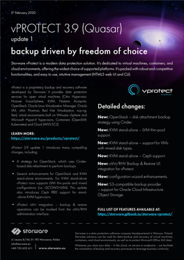Vprotect 3.9 (Quasar) Update 1 Backup Driven by Freedom of Choice