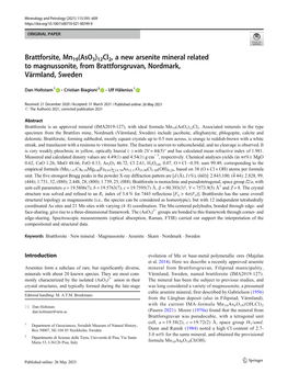 Brattforsite, Mn19(Aso3)12Cl2, a New Arsenite Mineral Related to Magnussonite, from Brattforsgruvan, Nordmark, Värmland, Sweden