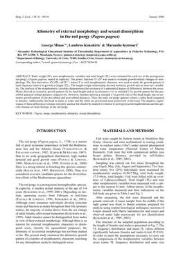 Allometry of External Morphology and Sexual Dimorphism in the Red Porgy (Pagrus Pagrus)