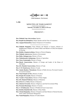 Minutes of Parliament Present