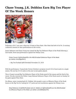 Chase Young, J.K. Dobbins Earn Big Ten Player of the Week Honors