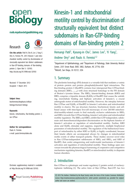 Kinesin-1 and Mitochondrial Motility Control by Discrimination Of