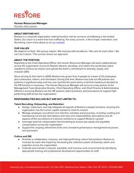 Human Resources Manager Position Description