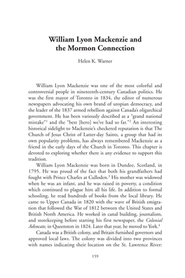 William Lyon Mackenzie and the Mormon Connection