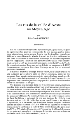 Les Rus De La Vallée D'aoste Au Moyen Age