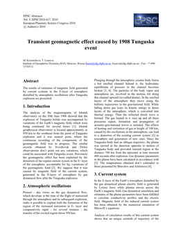 Transient Geomagnetic Effect Caused by 1908 Tunguska Event