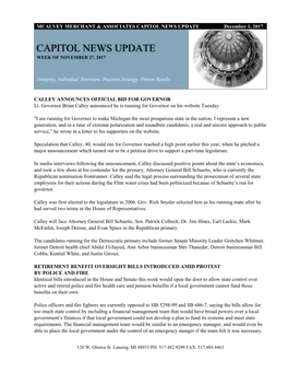 CAPITOL NEWS UPDATE December 1, 2017