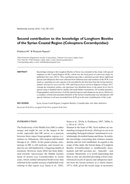 Second Contribution to the Knowledge of Longhorn Beetles of the Syrian Coastal Region (Coleoptera Cerambycidae)