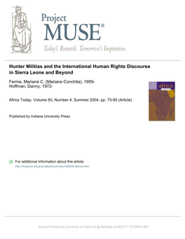 Hunter Militias and the International Human Rights Discourse in Sierra Leone and Beyond