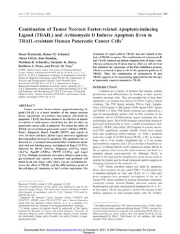 And Actinomycin D Induces Apoptosis Even in TRAIL-Resistant Human Pancreatic Cancer Cells1