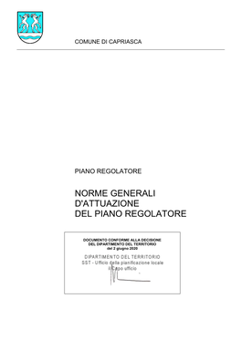 Norme Generali D'attuazione Del Piano Regolatore