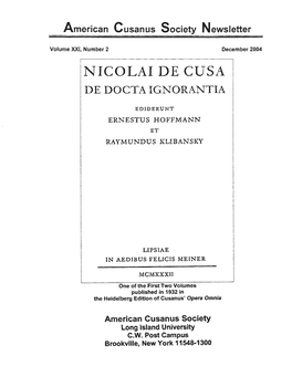 Nicolai De Cusa De Docta Ignorantia