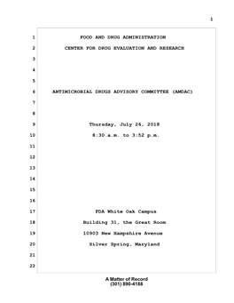 Transcript for the July 26, 2018 Meeting of the Antimicrobial Drugs